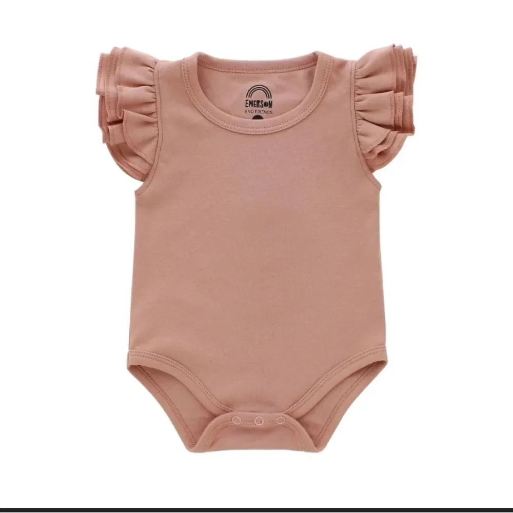 Yo baby and Emerson Dusty Rose Flutter Short Sleeve Baby Onesie